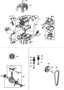 Коленвал с поршнем в сборе триммера Oleo-Mac BC 260 4S (рис. 29) H13310Z0H020 - фото 12204