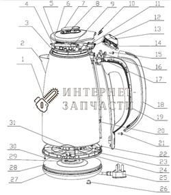 Корпус с нагревательным элементом в сборе чайника Galaxy GL0307 390899 - фото 168259