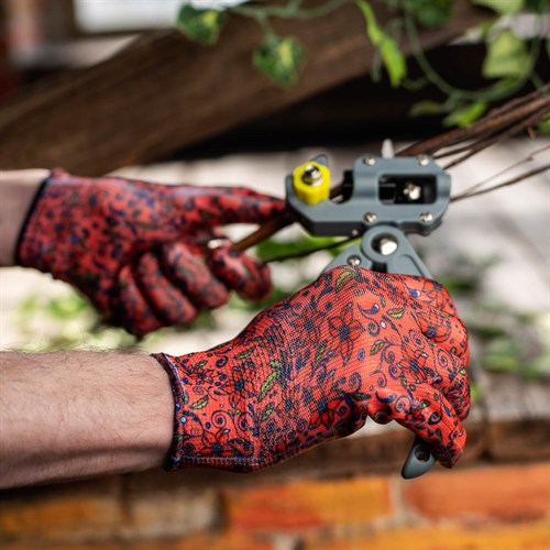 Перчатки садовые с нитриловым полуобливом, полиэстер, 9 размер, 23см, 31гр, цветные