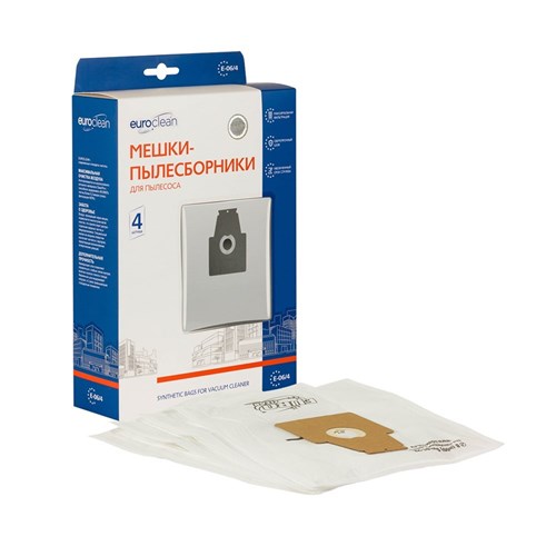 E-06/4 Мешки-пылесборники Euroclean синтетические для пылесоса, 4 шт E-06/4 - фото 323642