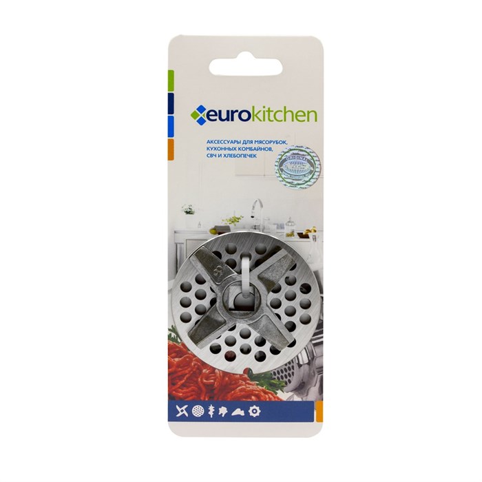 Набор решетка и двухсторонний нож для мясорубки, 1 шт., сталь, бренд: EUROKITCHEN, арт. NR1212 NR1212 - фото 436538