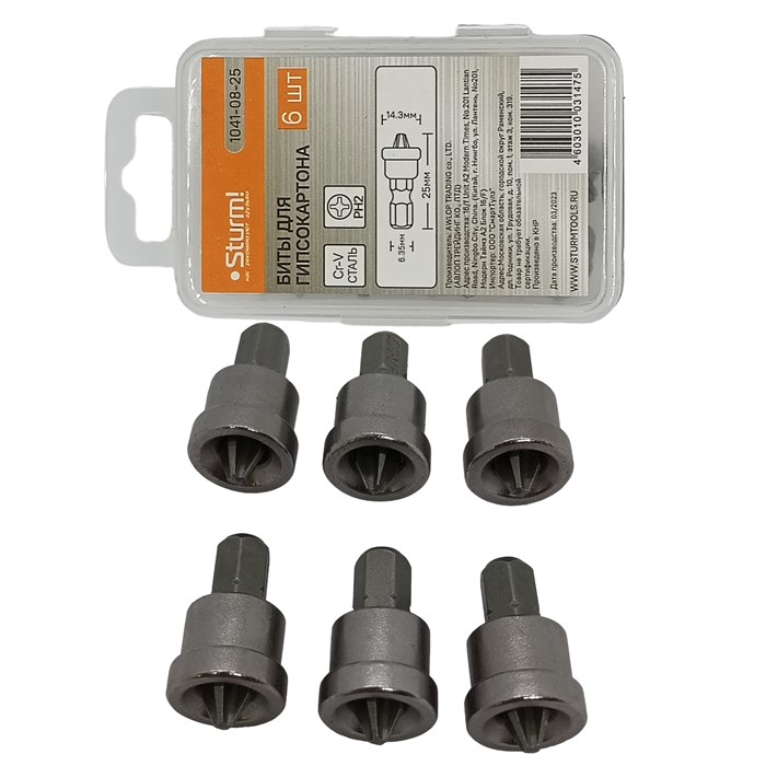Биты Sturm 1041-08-25 по гипсокартону 6 шт. (25 мм) с ограничителем