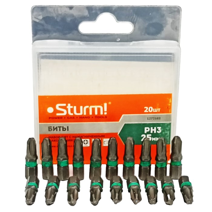 Набор бит PH3х25мм, (20 шт) с магнитным наконечником Sturm 1270103