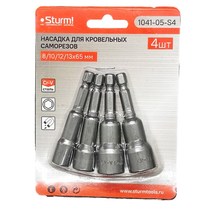 Набор головок для кровельных саморезов 8, 10, 12, 13х65 мм Sturm 1041-05-S4