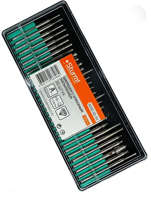Набор шарошек для граверов, 30 шт, Sturm, хвостовик 3мм, алмазное напыление
