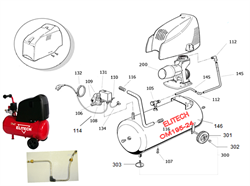 Колесо D124 1RS 24L CE комплект безмасляного коаксильного компрессора Elitech OM 195/24 (рис.300) 703030005 - фото 66906